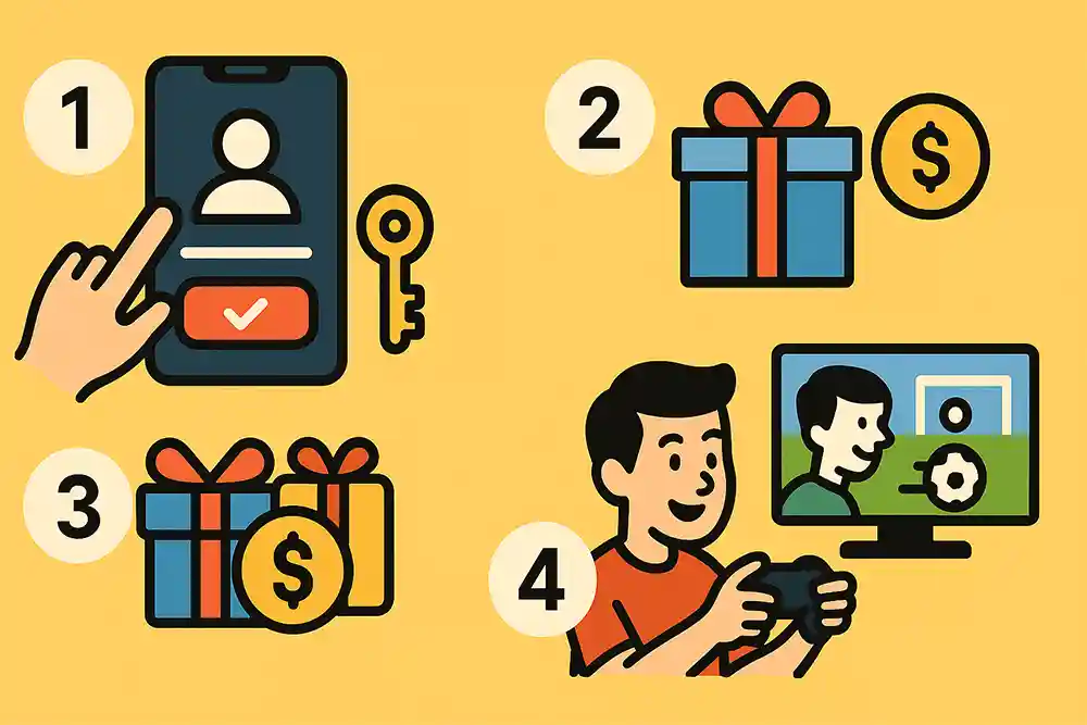 Ilustrasi empat langkah mudah memulai permainan olahraga digital untuk pemula