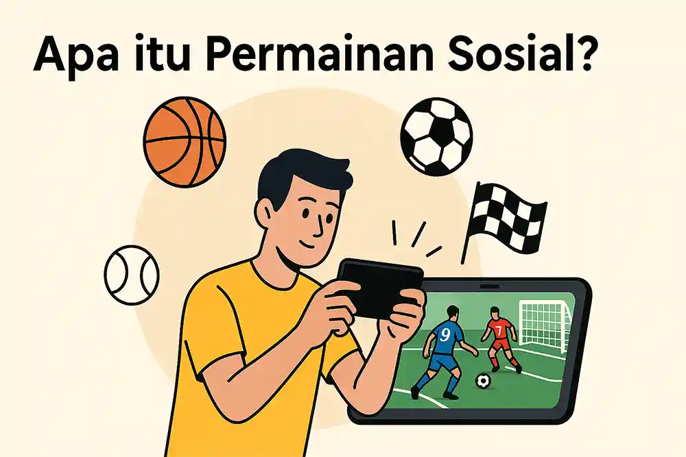 Ilustrasi orang bermain game olahraga sosial di smartphone seperti sepak bola dan basket