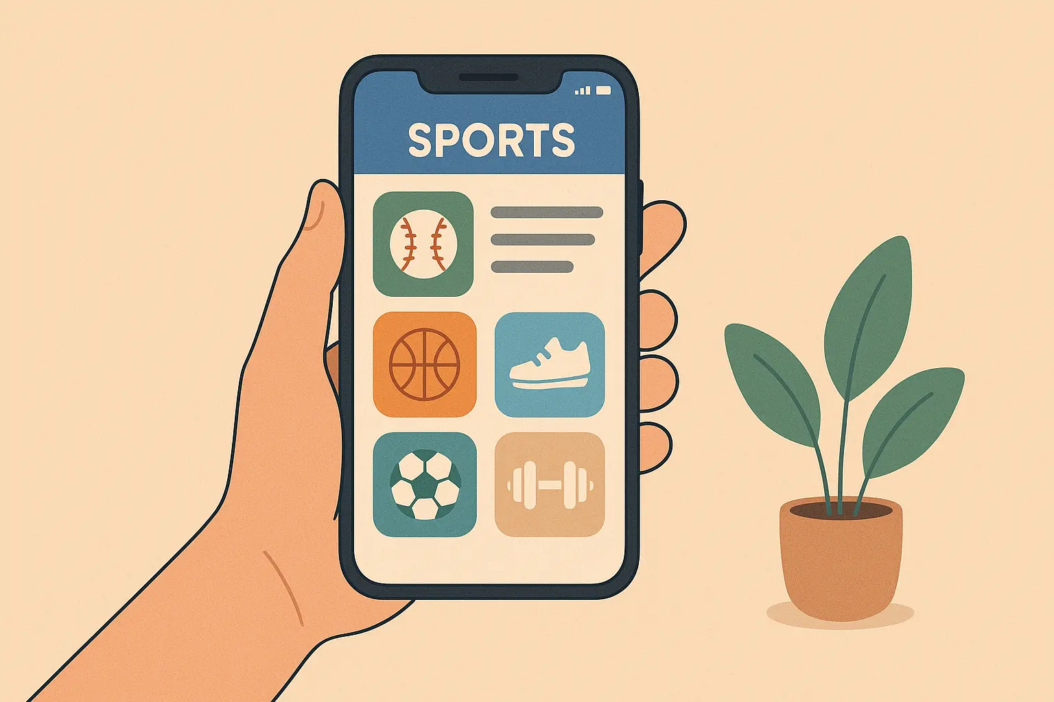 Ilustrasi seseorang yang mengeksplorasi berbagai aplikasi olahraga di layar smartphone