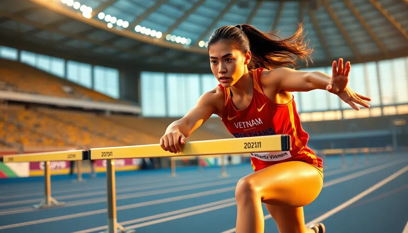 Vận động viên chạy rào Việt Nam thi đấu tại Giải vô địch Điền kinh Thế giới Tokyo