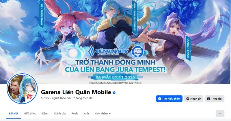 Hình ảnh Fanpage Liên Quân Mobile VN sở hữu hơn 5,7 triệu followers