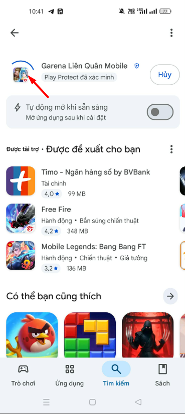 Hãy chờ để tự động tải và cài đặt game