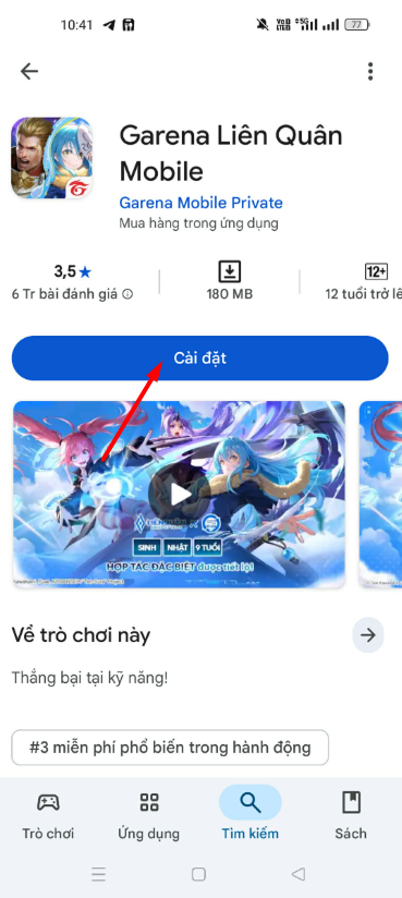 Nhấn Cài đặt và chấp nhận quyền truy cập để tải xuống