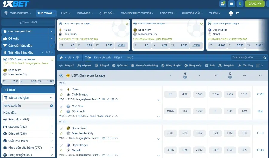 Sảnh cá cược thể thao trên 1XBET