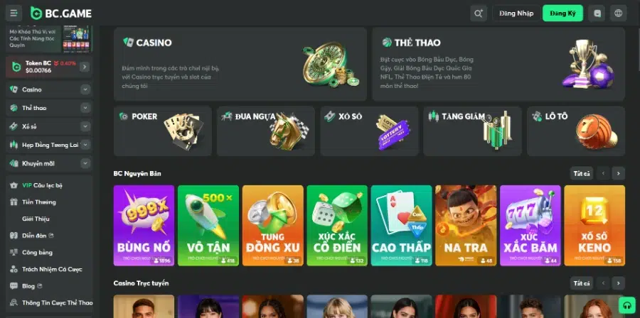 Giao diện trang chủ BC.Game
