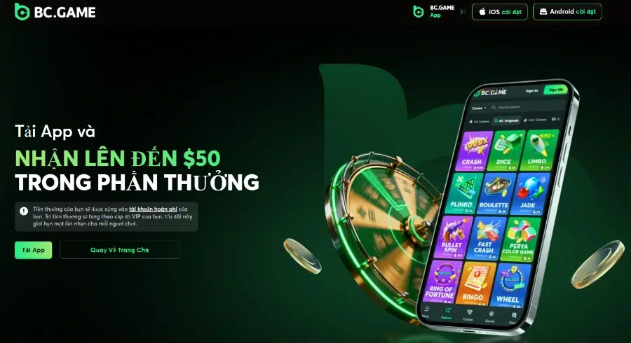 App trên điện thoại của BC.Game