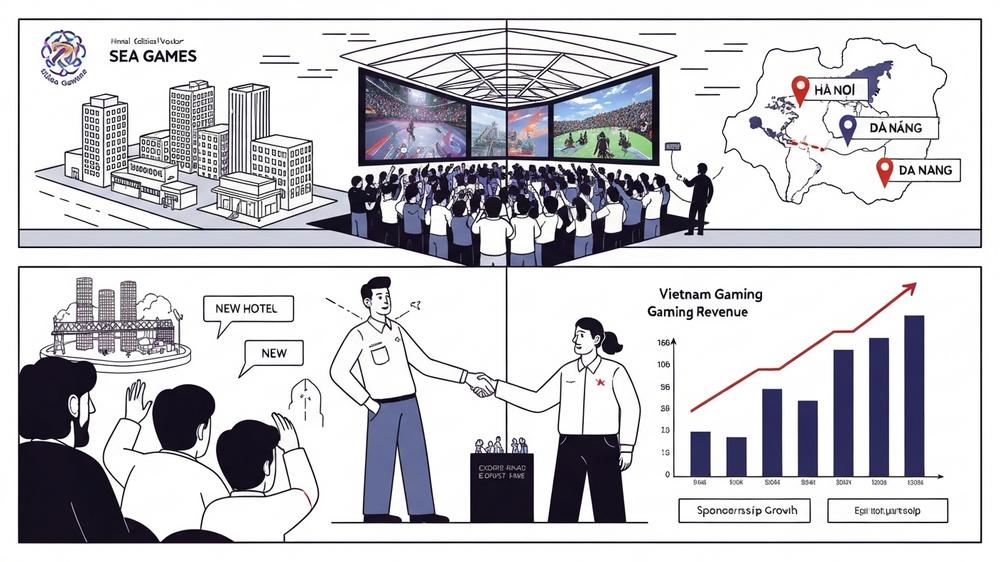 Biểu đồ doanh thu ngành game Việt Nam và giá trị kinh tế từ các sự kiện Esports lớn như SEA Games và ALGS.