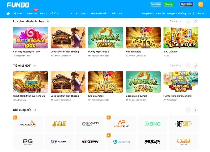 Slot Games và Nổ Hũ trên Fun88