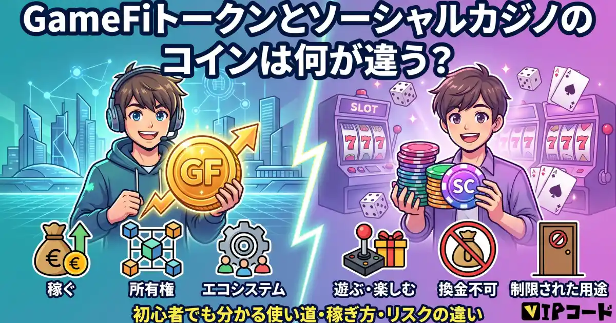 GameFiトークンとソーシャルカジノのコインは何が違う?初心者でも分かる使い道・稼ぎ方・リスクの違い